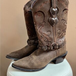 Durango Brown Heart Embellished Heeled Boots